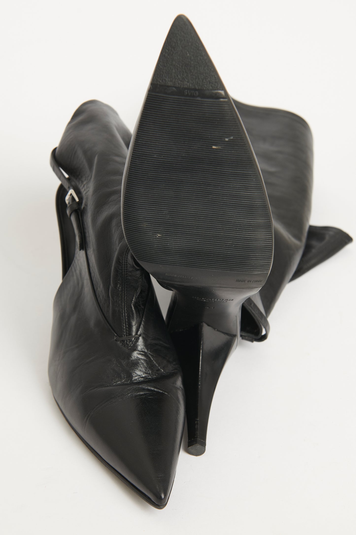 Black Leather Pointed Toe Cut-Out Preowned Boots