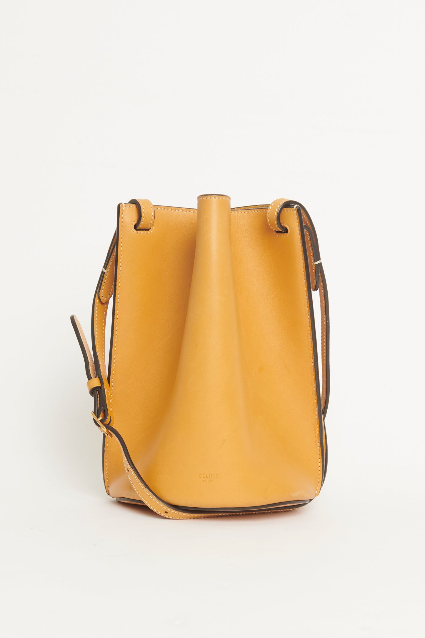 2015 Mustard Leather Pinched Preowned Bucket Bag