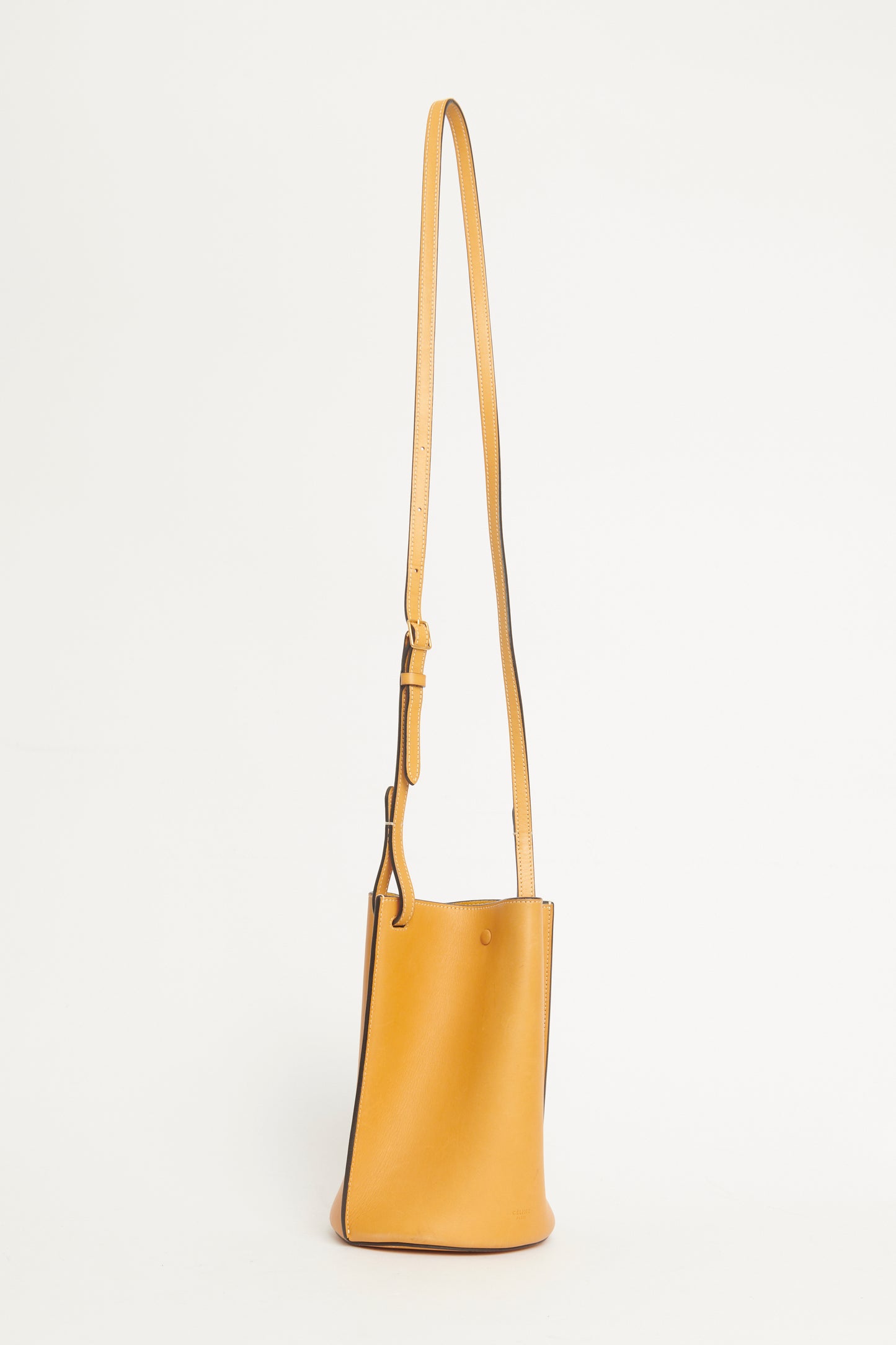 2015 Mustard Leather Pinched Preowned Bucket Bag