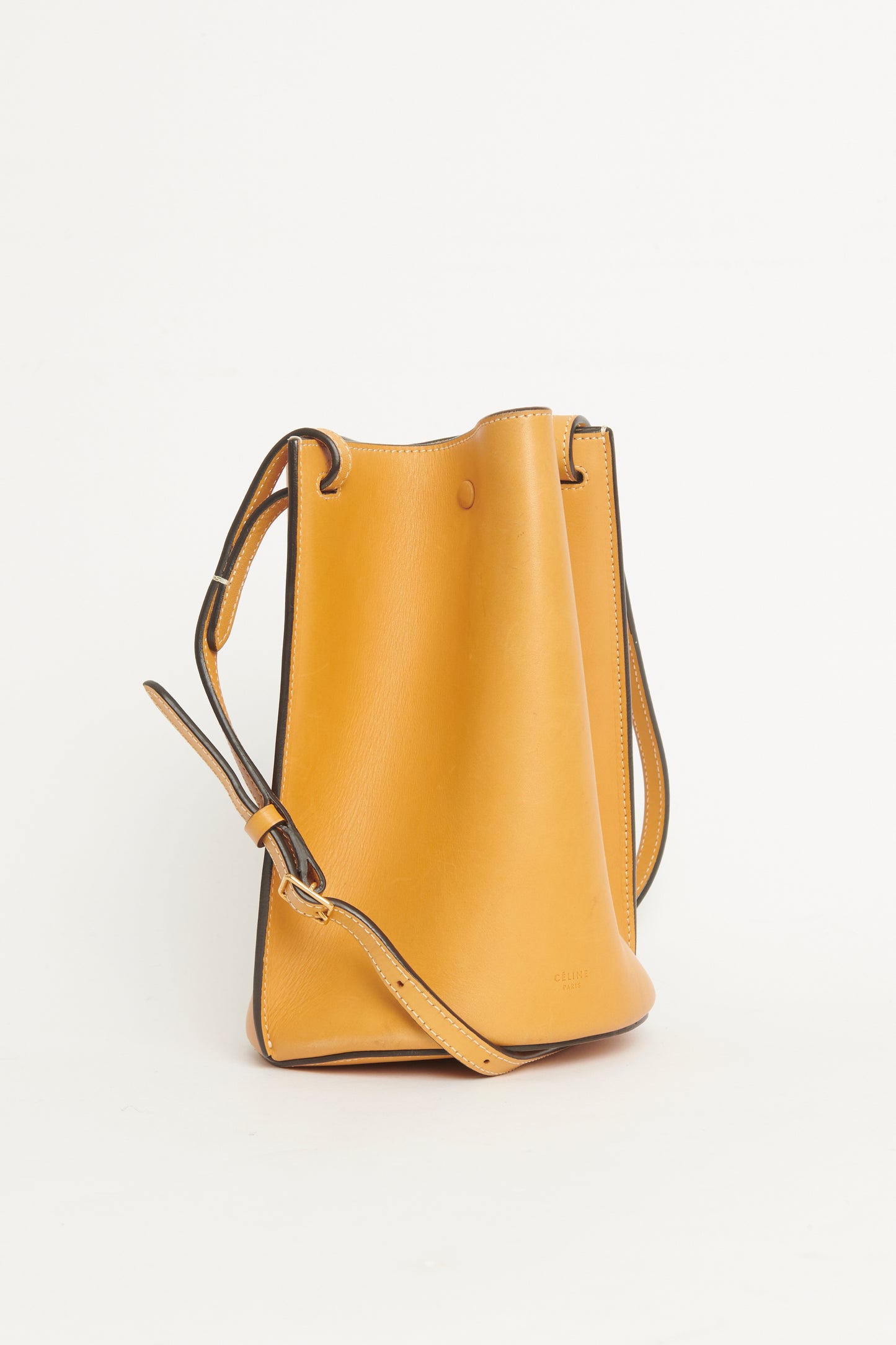 2015 Mustard Leather Pinched Preowned Bucket Bag