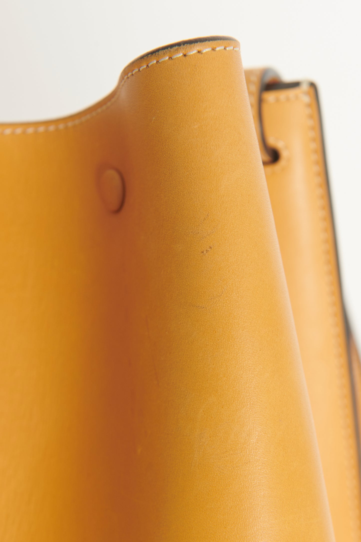 2015 Mustard Leather Pinched Preowned Bucket Bag