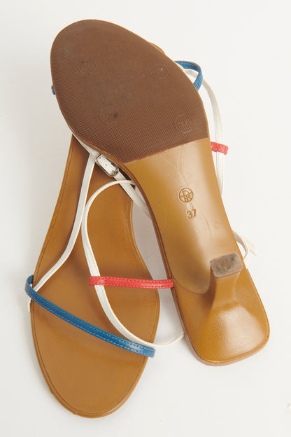 Tan Tri-colour Kid Leather Bare Preowned Sandals