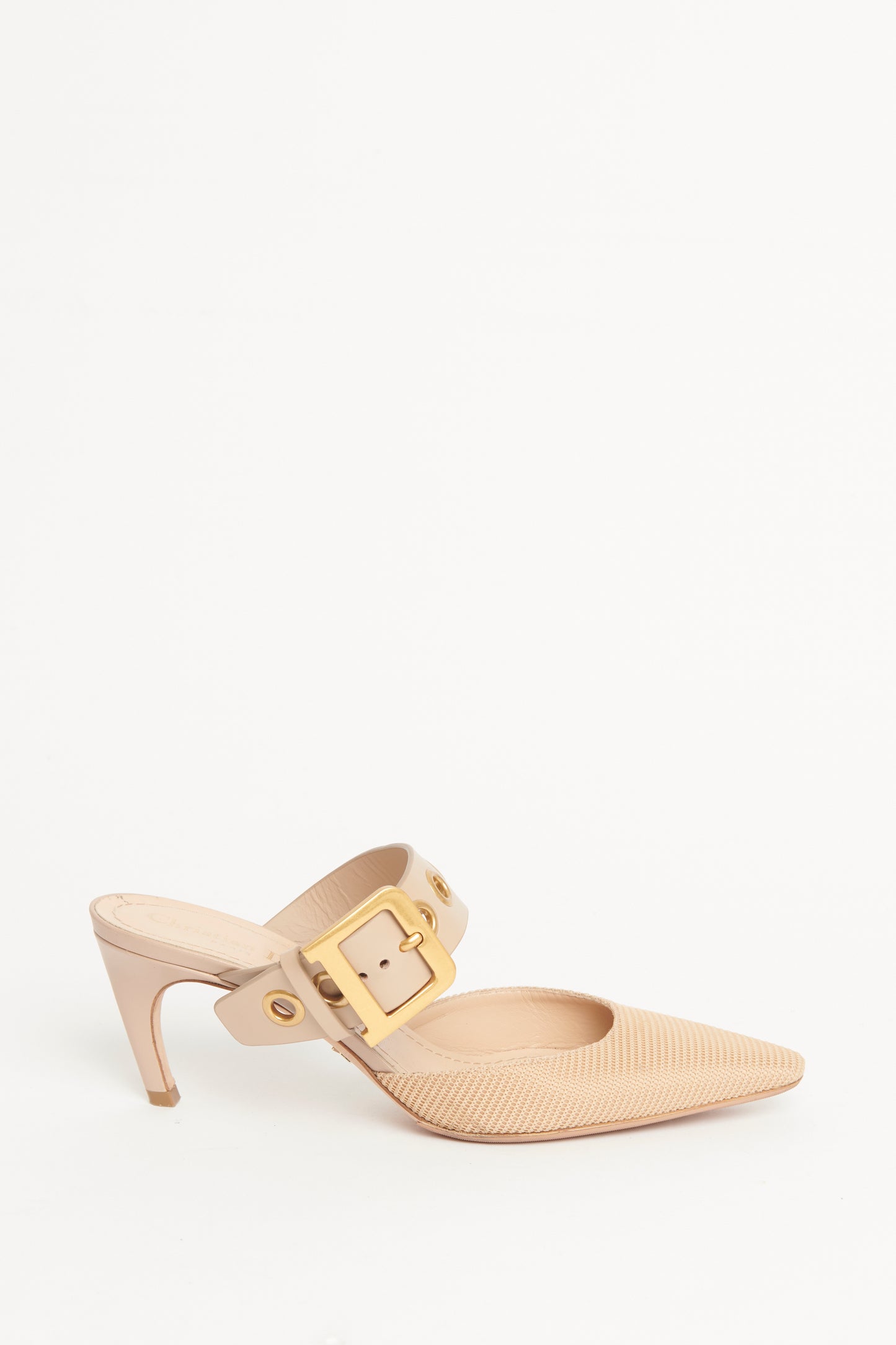 Beige Leather & Mesh Preowned D-Dior Pumps