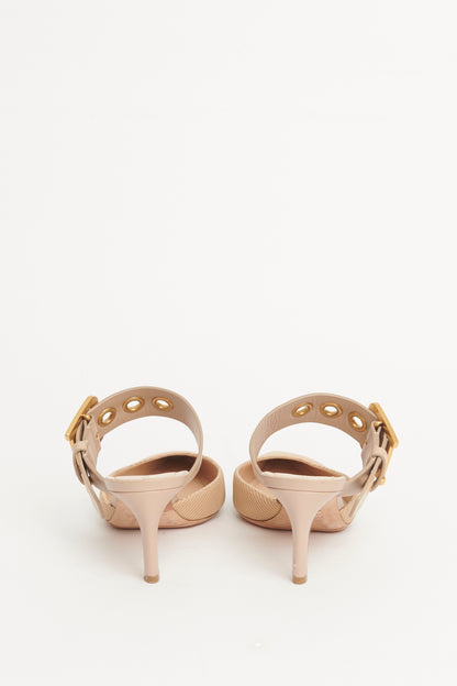 Beige Leather & Mesh Preowned D-Dior Pumps