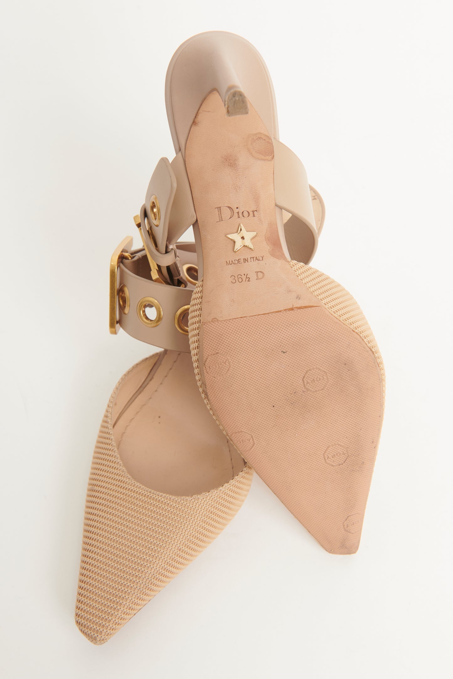 Beige Leather & Mesh Preowned D-Dior Pumps