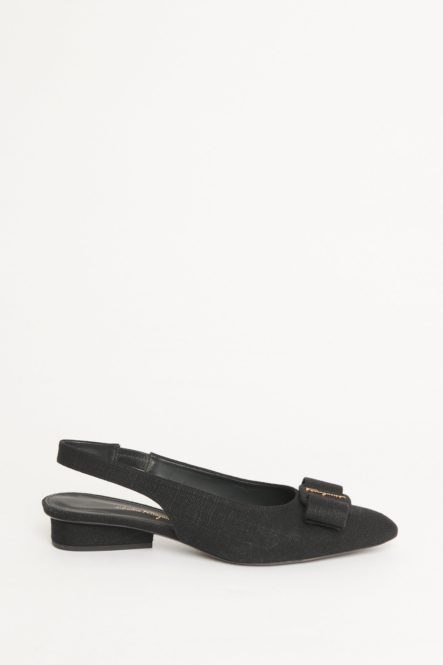 Black Linen Viva Preowned Slingback Flats