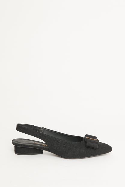 Black Linen Viva Preowned Slingback Flats