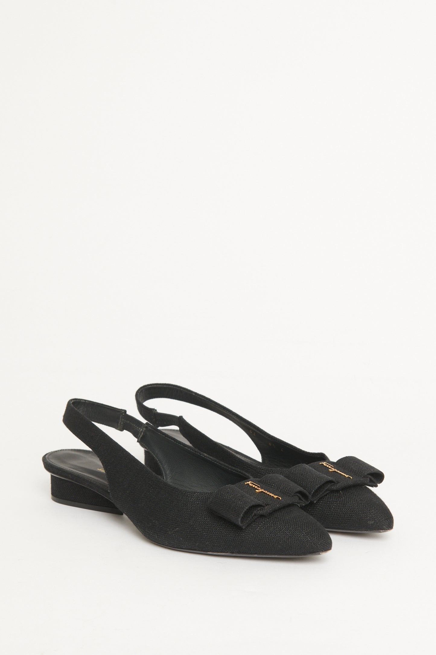 Black Linen Viva Preowned Slingback Flats