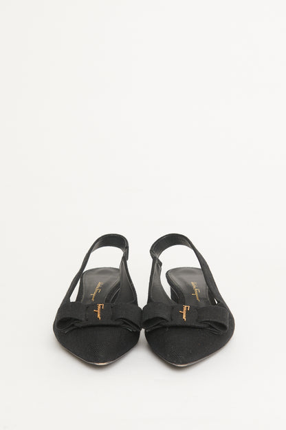 Black Linen Viva Preowned Slingback Flats