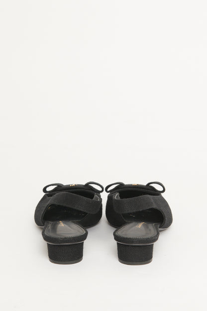 Black Linen Viva Preowned Slingback Flats