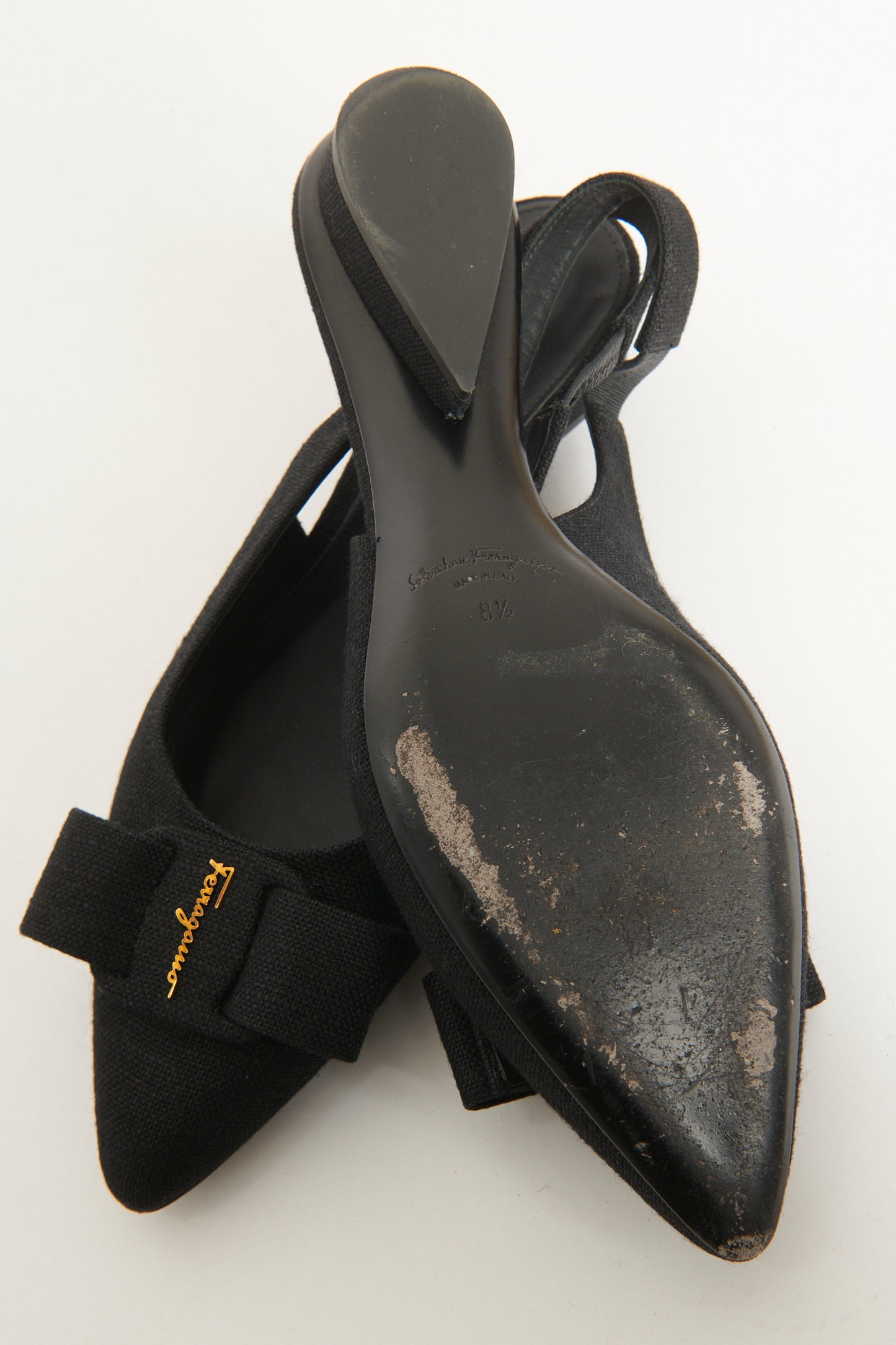 Black Linen Viva Preowned Slingback Flats