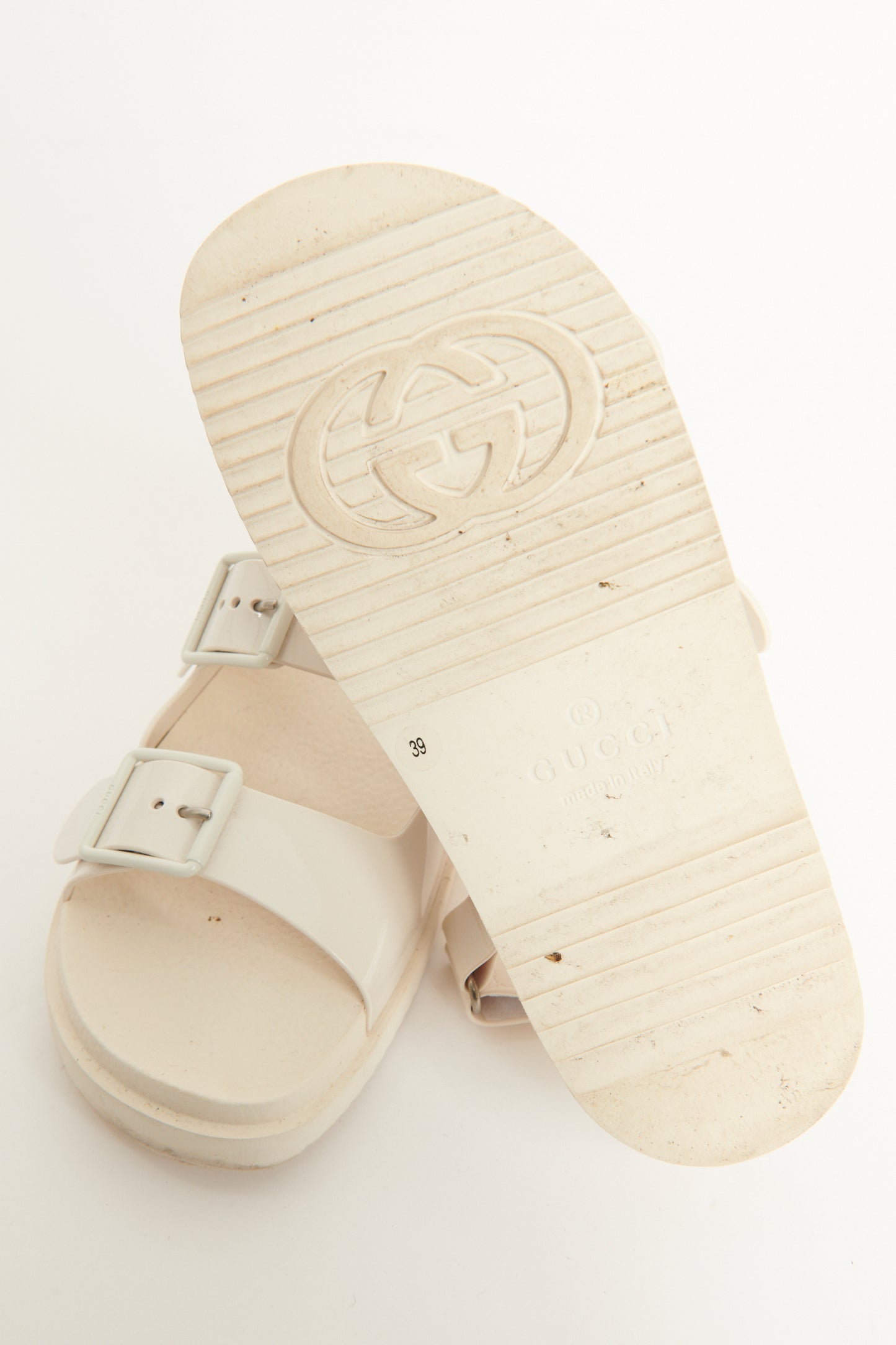 2022 White Rubber Double Buckle Isla Preowned Sandals