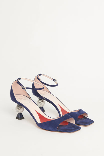 Navy Suede The Vivier Marlène Strass Preowned Sandals