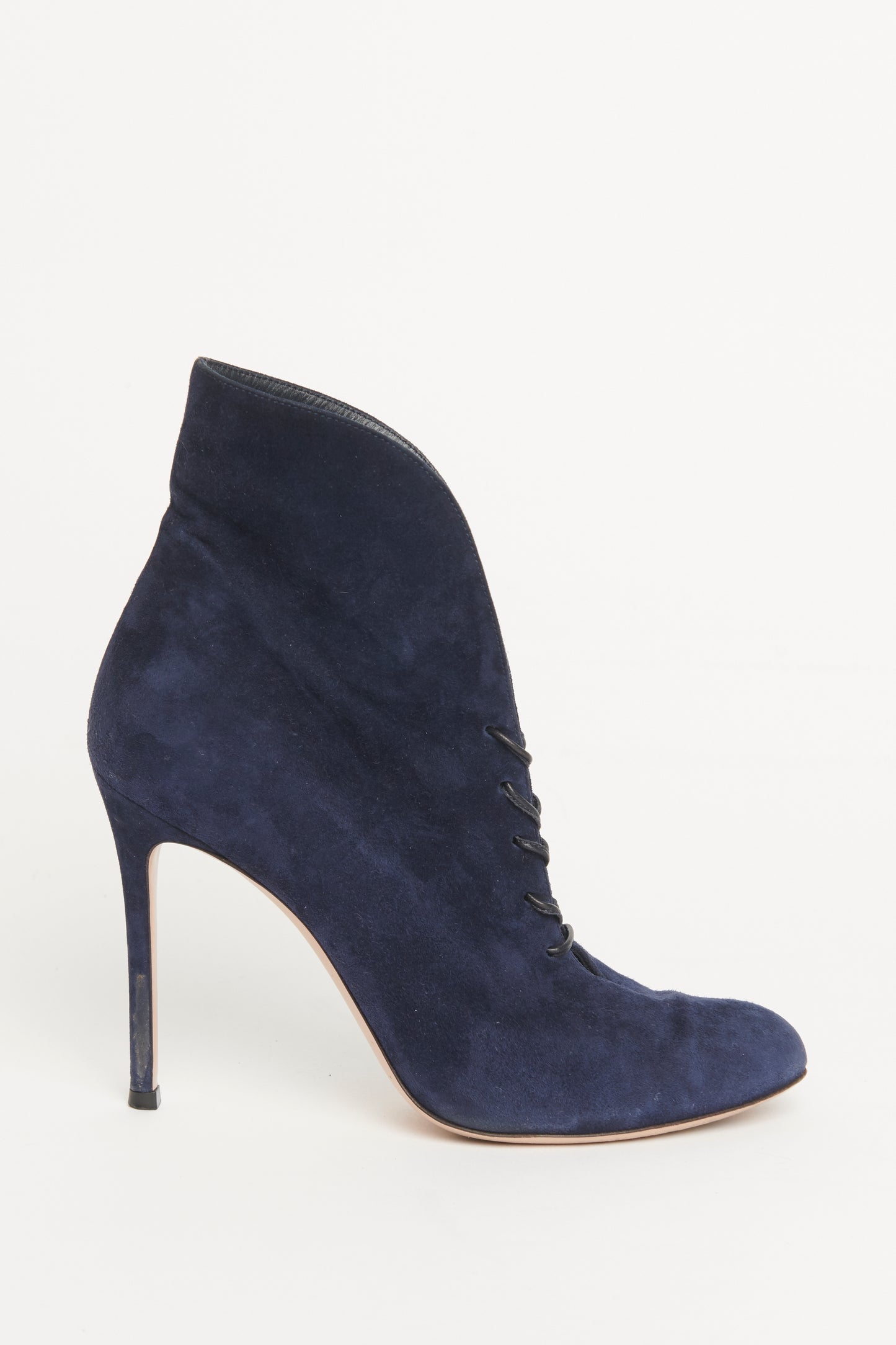 Suede Navy Lace Up Preowned Ankle Boots 85mm