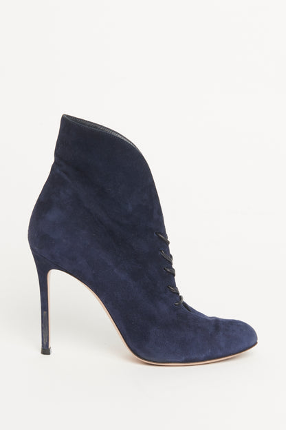 Suede Navy Lace Up Preowned Ankle Boots 85mm