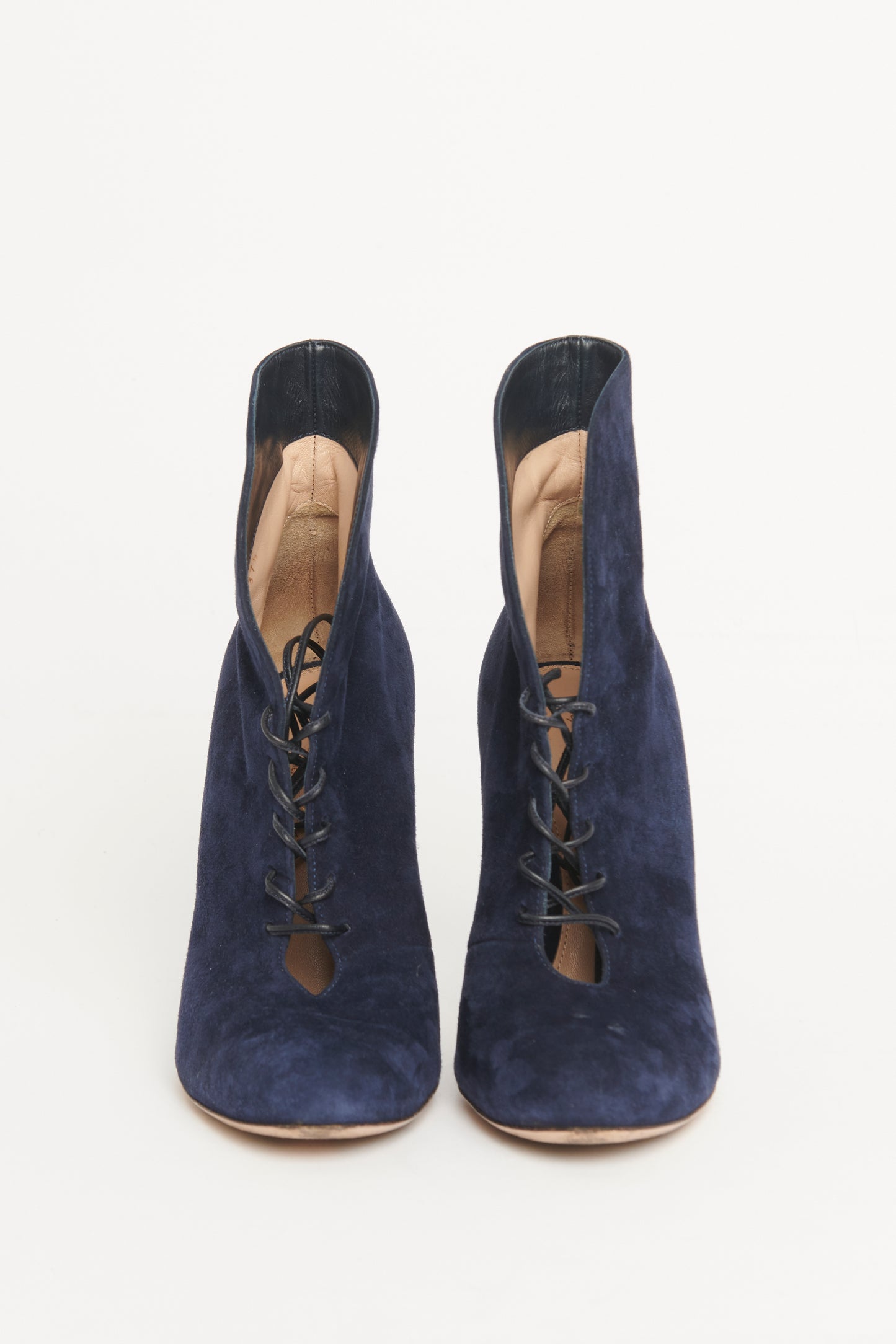 Suede Navy Lace Up Preowned Ankle Boots 85mm