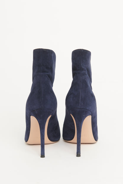 Suede Navy Lace Up Preowned Ankle Boots 85mm