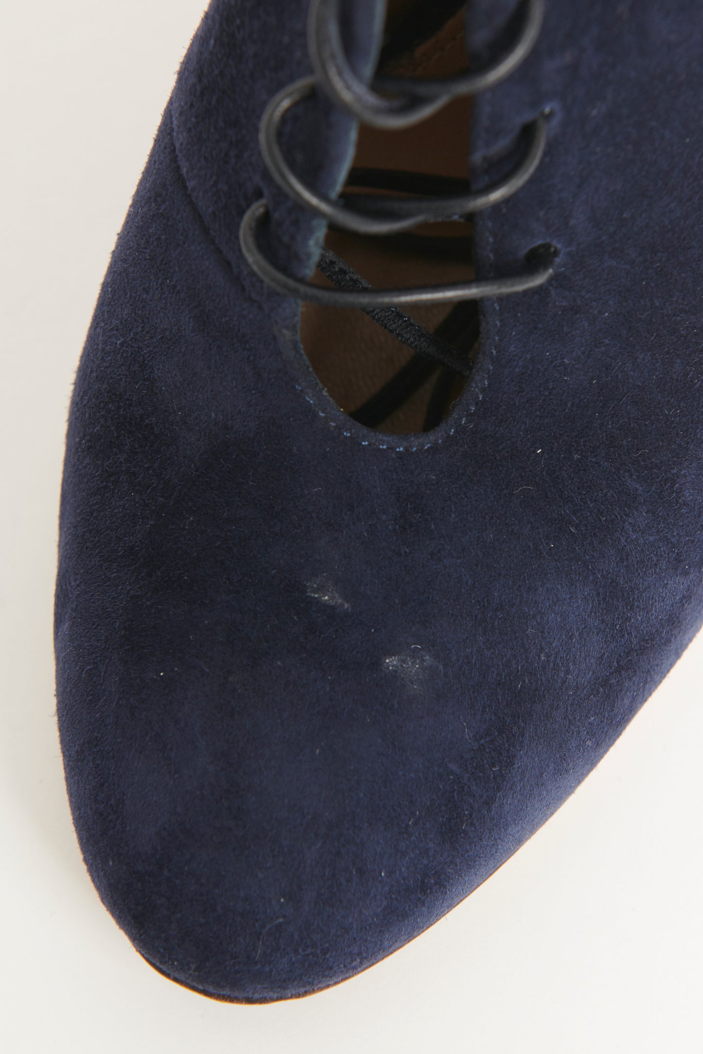 Suede Navy Lace Up Preowned Ankle Boots 85mm