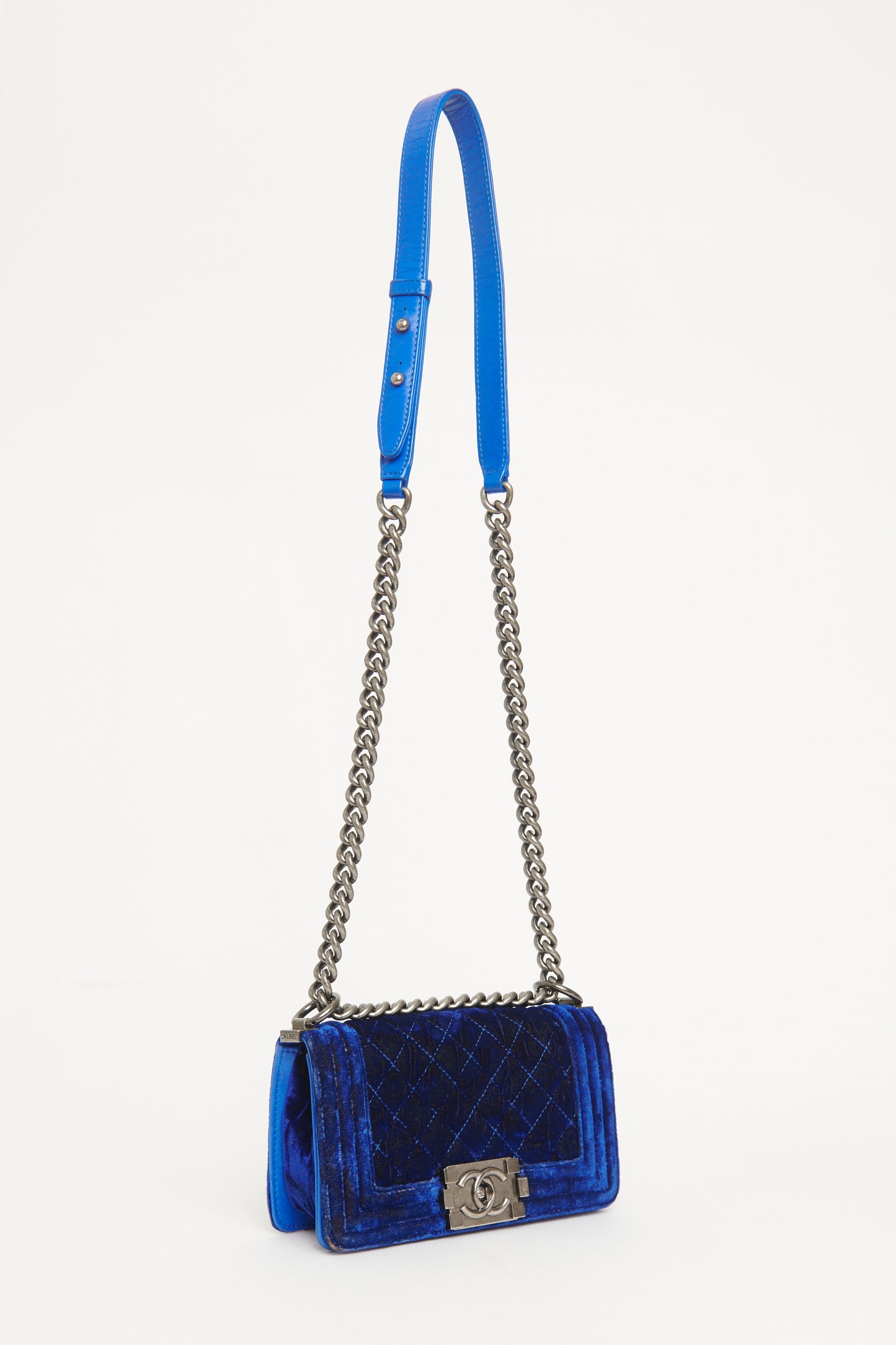 Mini Royal Blue Velvet Preowned Boy Bag