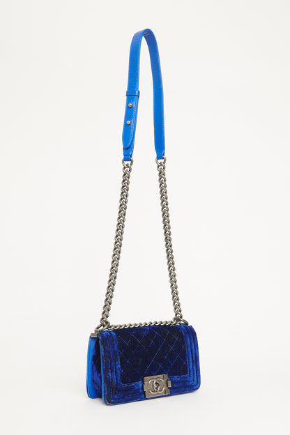 Mini Royal Blue Velvet Preowned Boy Bag