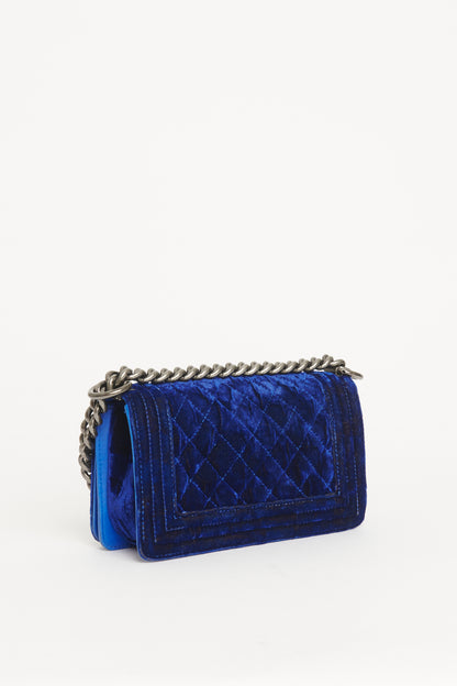 Mini Royal Blue Velvet Preowned Boy Bag