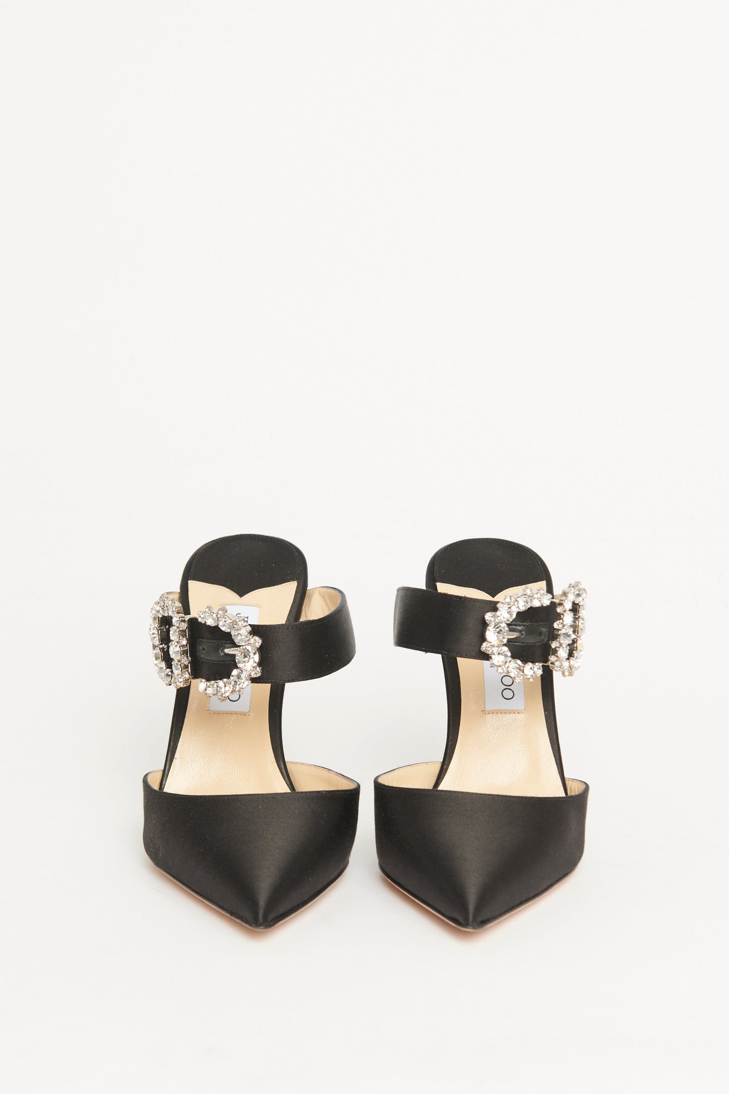 Black Satin Smokey Double Buckle Preowned Heeled Pumps