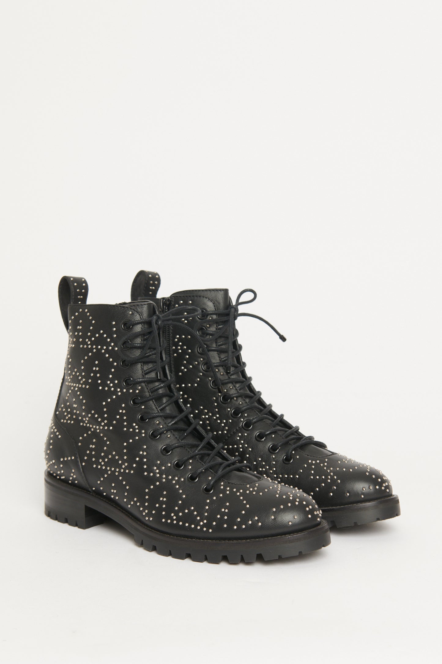 Black Leather Star Studded Preowned Cruz Lace-Up Boots