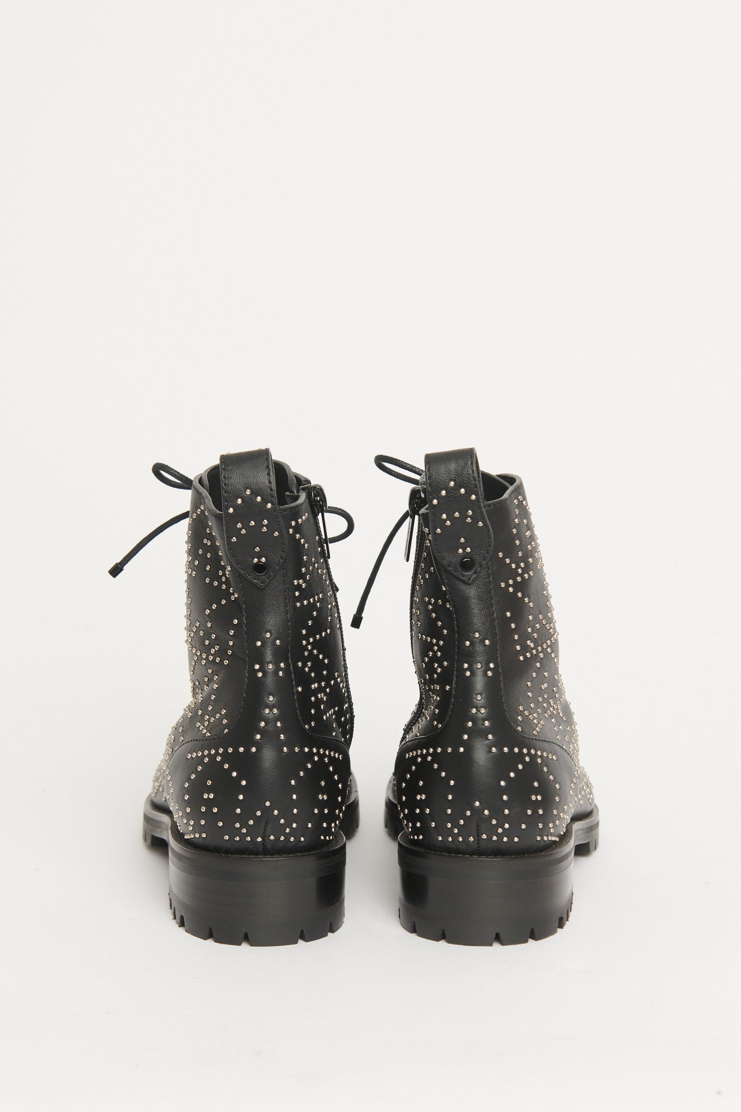 Black Leather Star Studded Preowned Cruz Lace-Up Boots