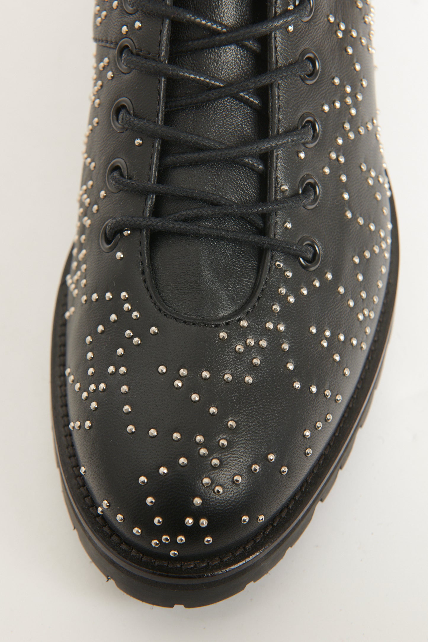 Black Leather Star Studded Preowned Cruz Lace-Up Boots