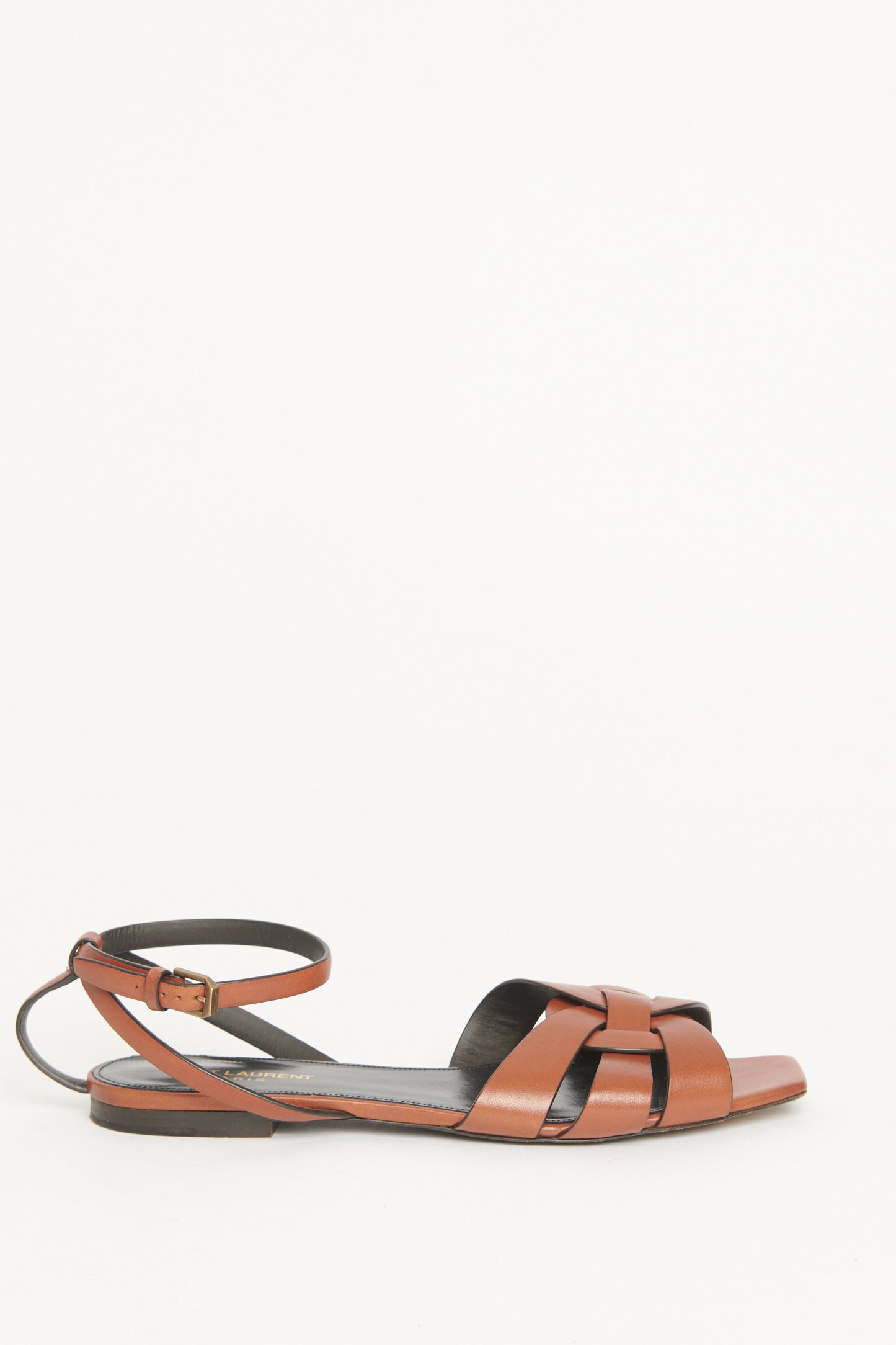 Papaya Brown Leather Preowned Tribute Flat Sandals