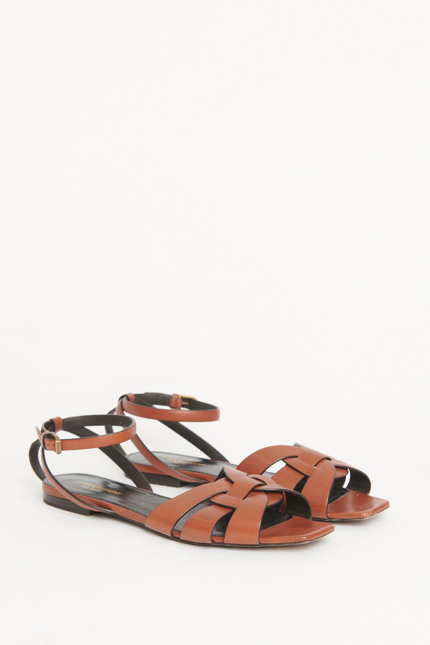 Papaya Brown Leather Preowned Tribute Flat Sandals