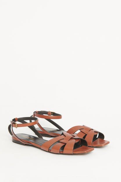 Papaya Brown Leather Preowned Tribute Flat Sandals