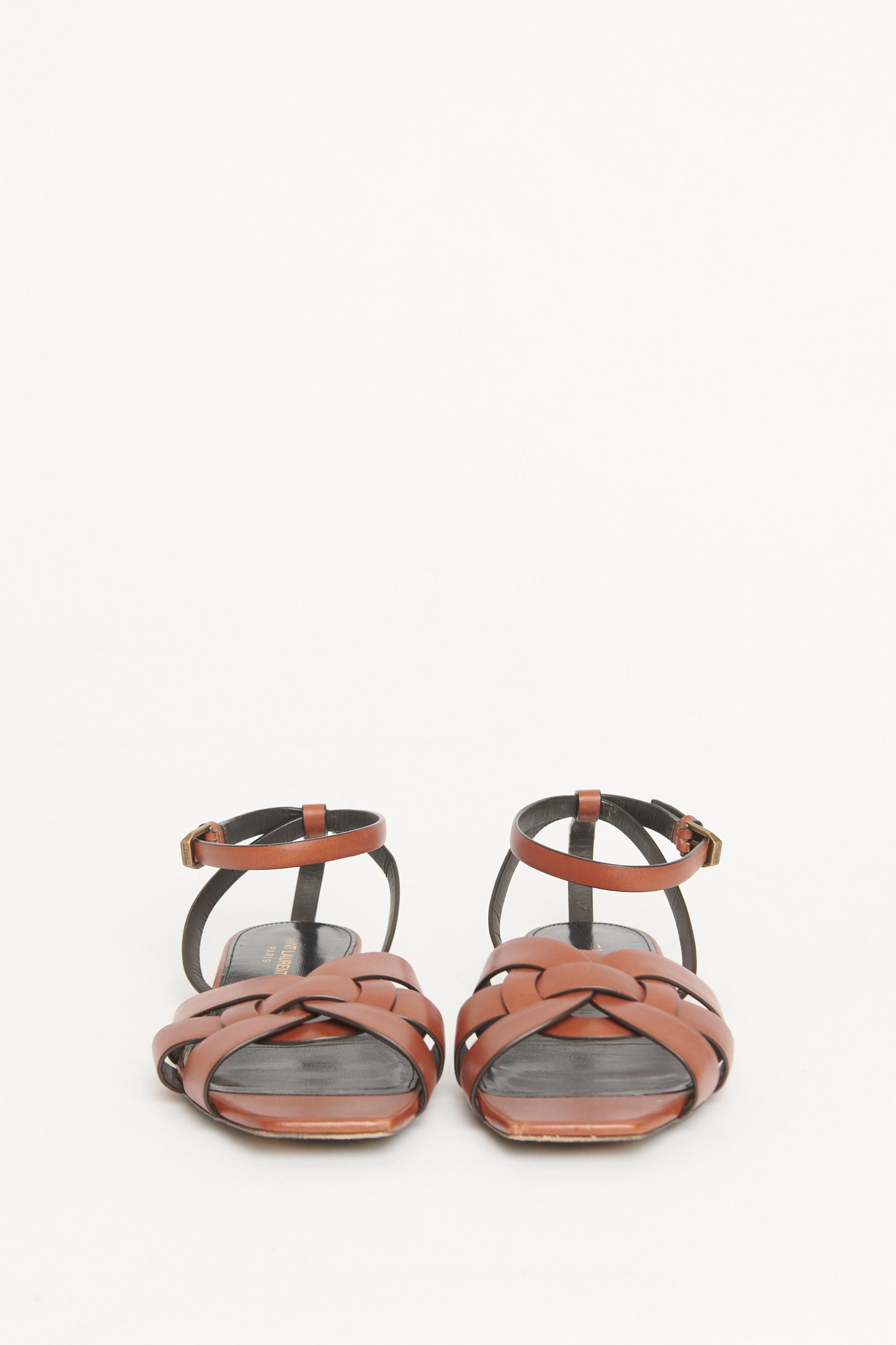 Papaya Brown Leather Preowned Tribute Flat Sandals