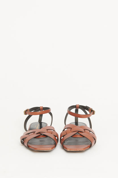 Papaya Brown Leather Preowned Tribute Flat Sandals