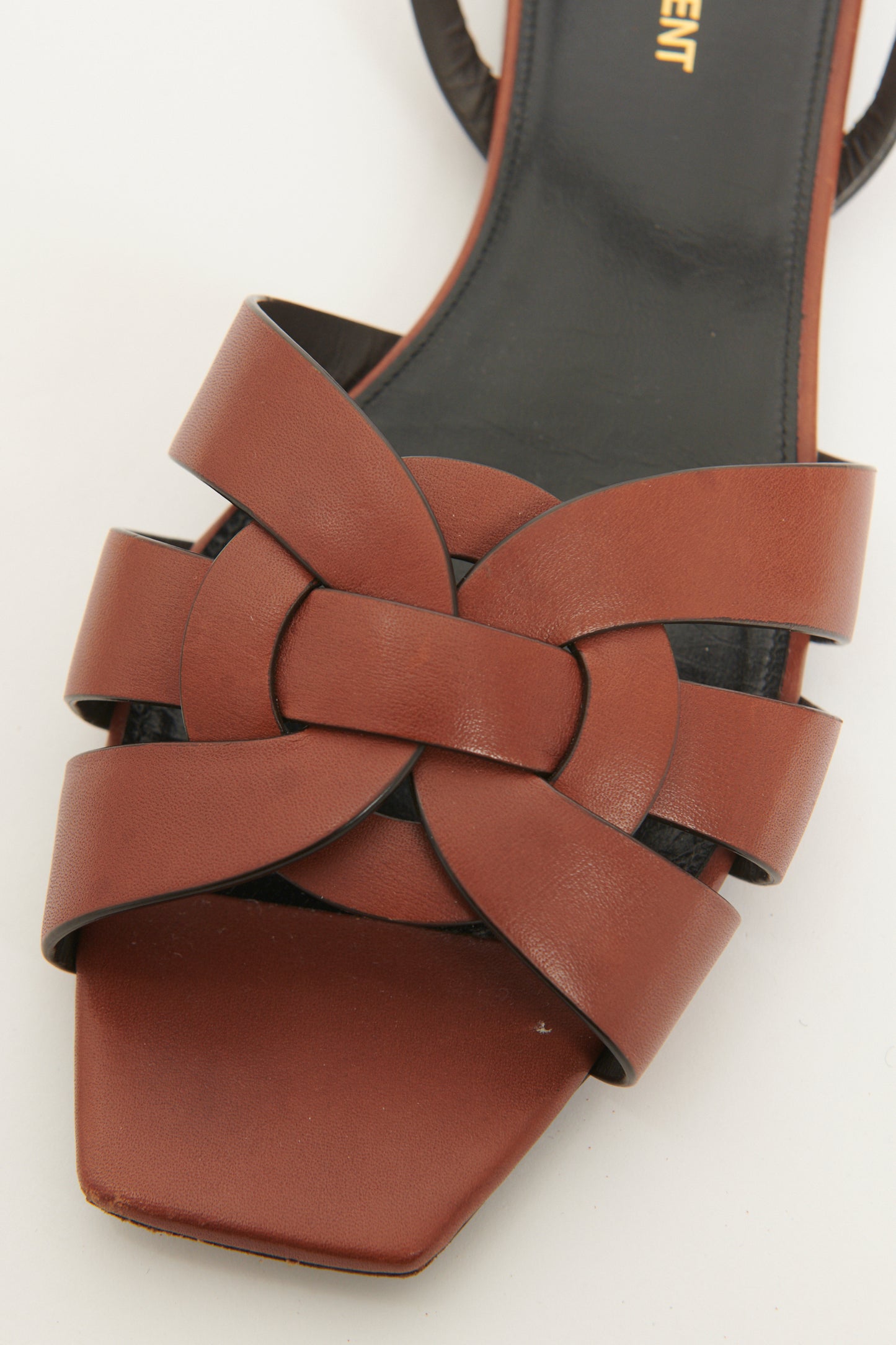 Papaya Brown Leather Preowned Tribute Flat Sandals