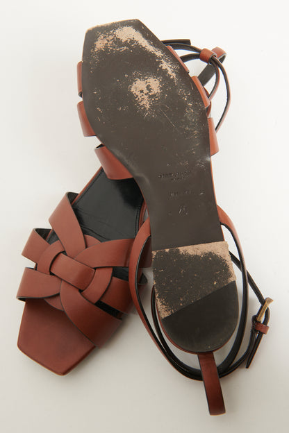 Papaya Brown Leather Preowned Tribute Flat Sandals