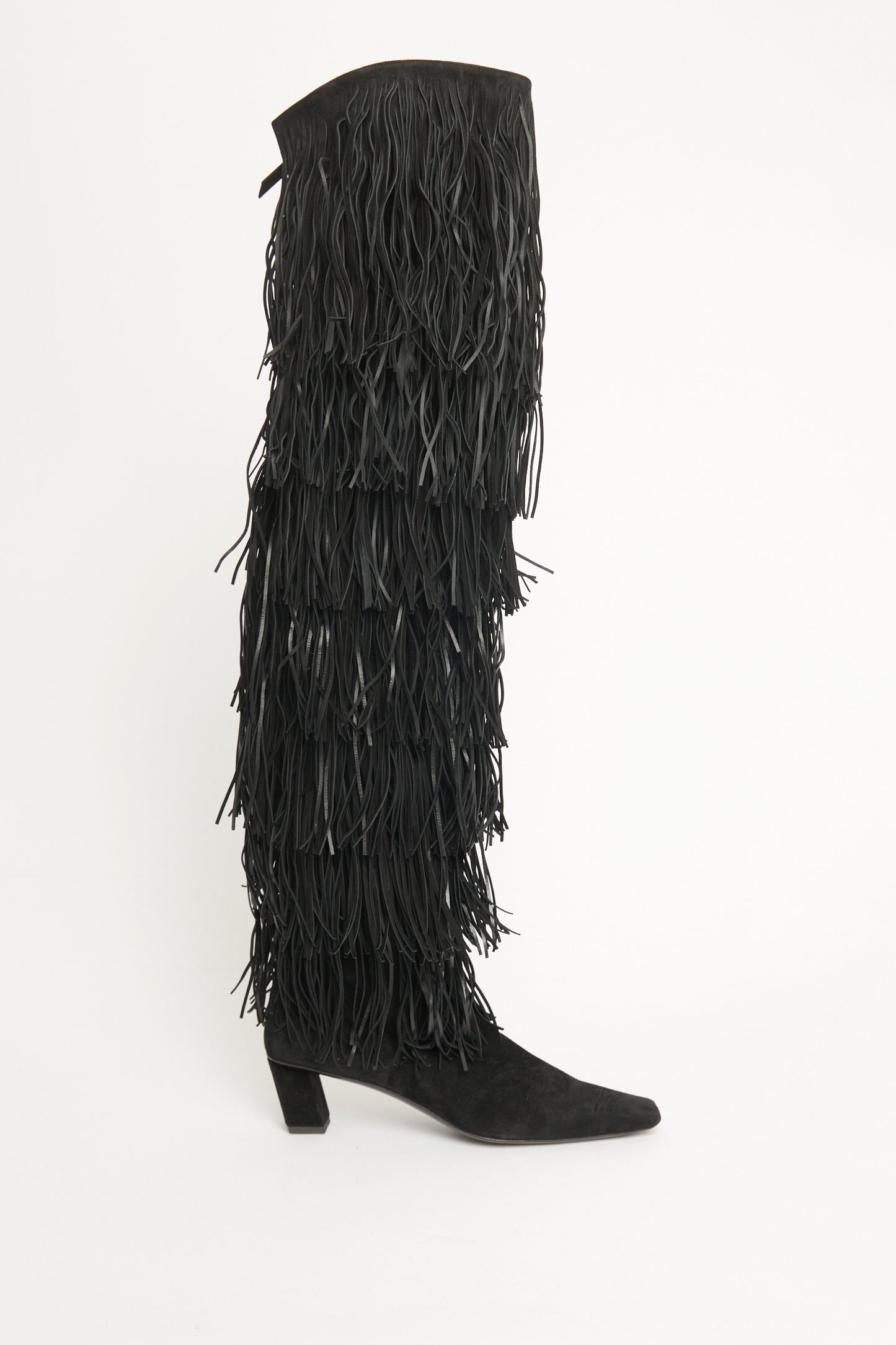 2020 Black Suede Fringed Preowned Over the Knee Boots