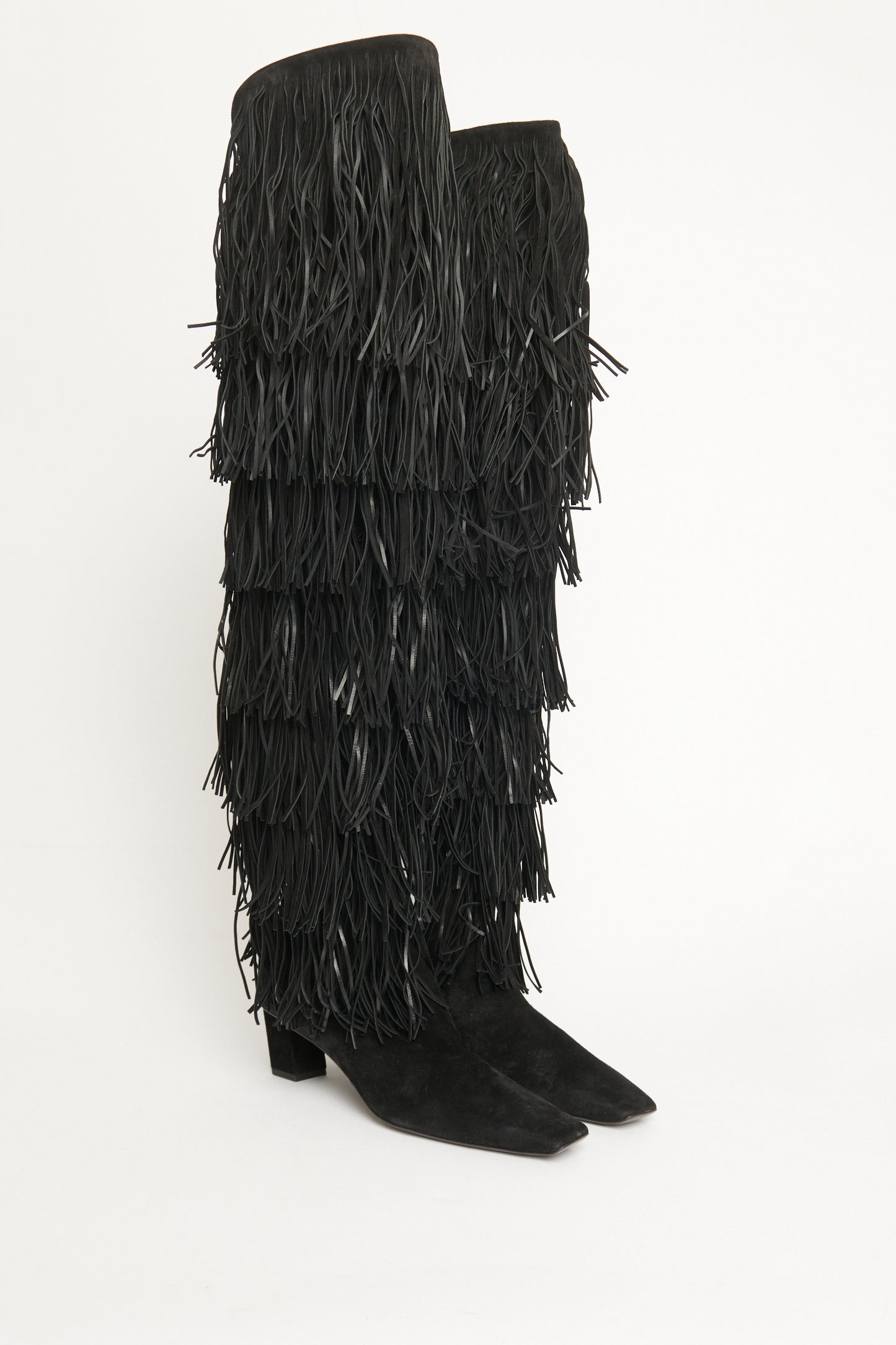 2020 Black Suede Fringed Preowned Over the Knee Boots