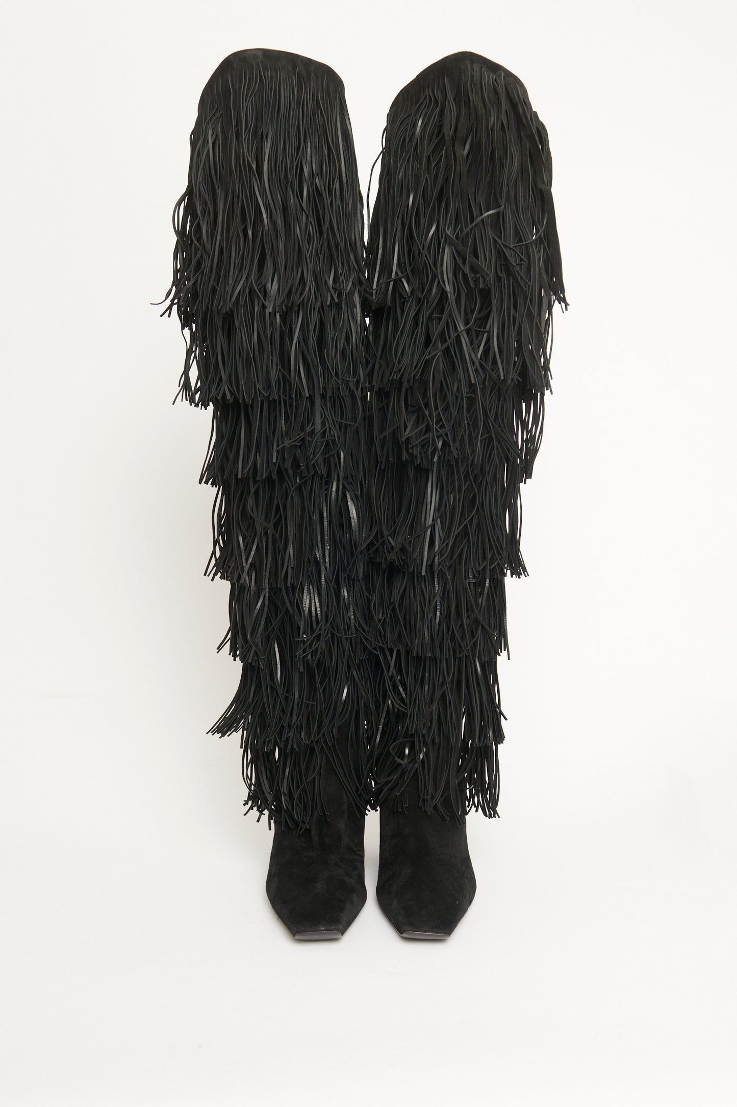 2020 Black Suede Fringed Preowned Over the Knee Boots