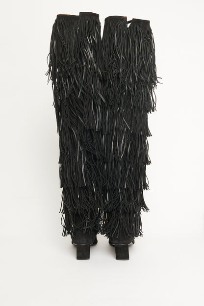 2020 Black Suede Fringed Preowned Over the Knee Boots