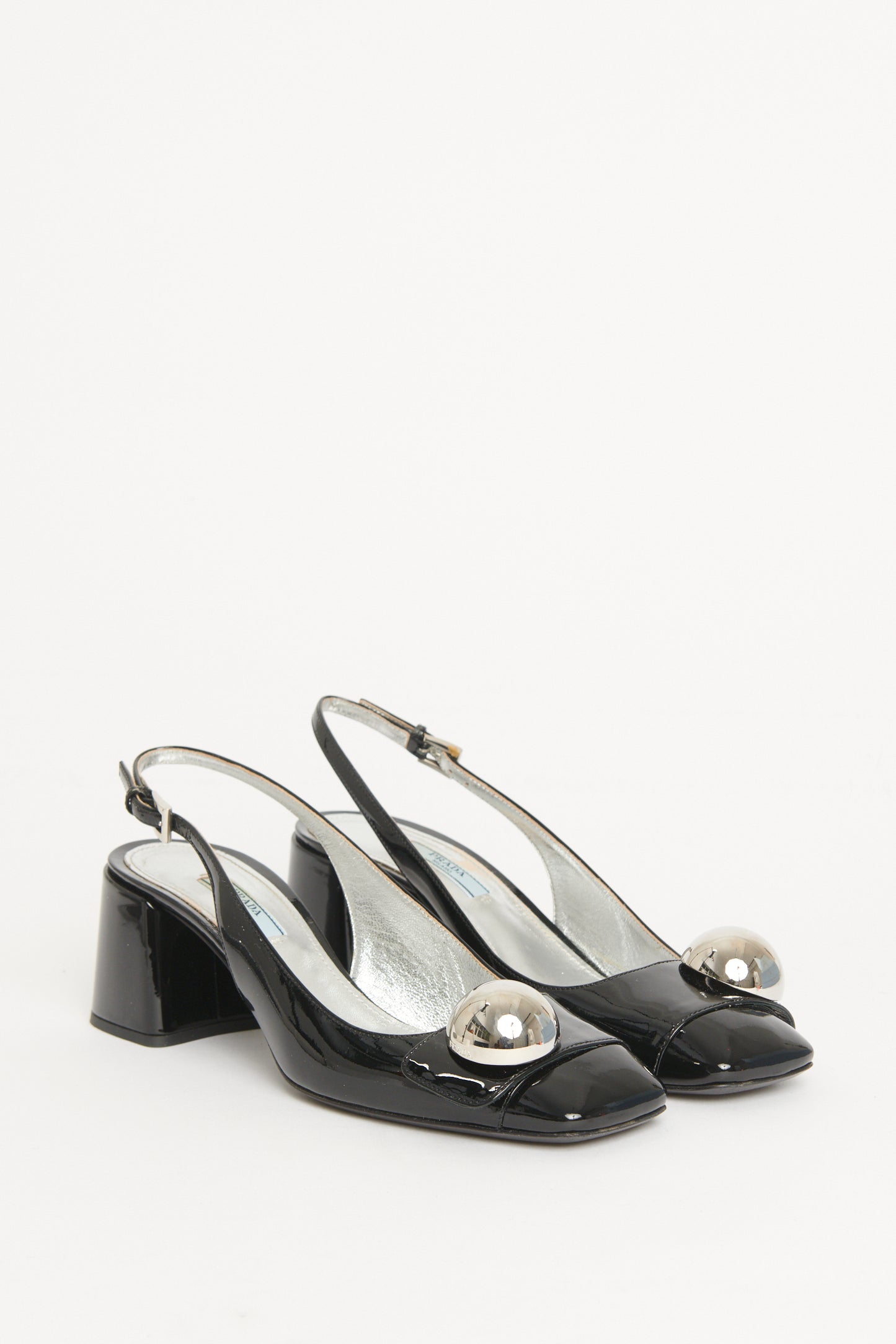 Black Patent Block Heel Preowned Slingback Pumps