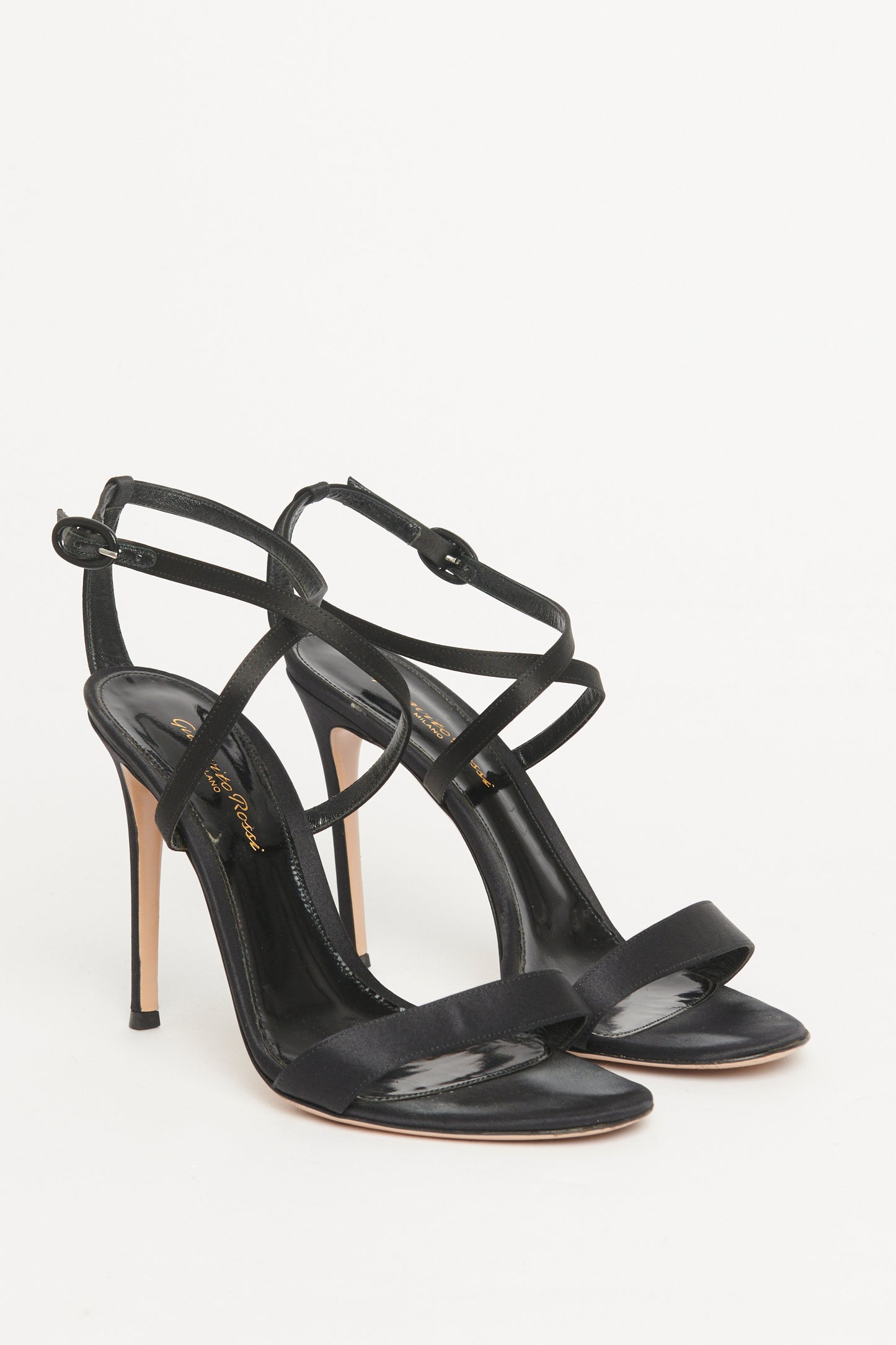 Black Satin Preowned Crossover Sandals