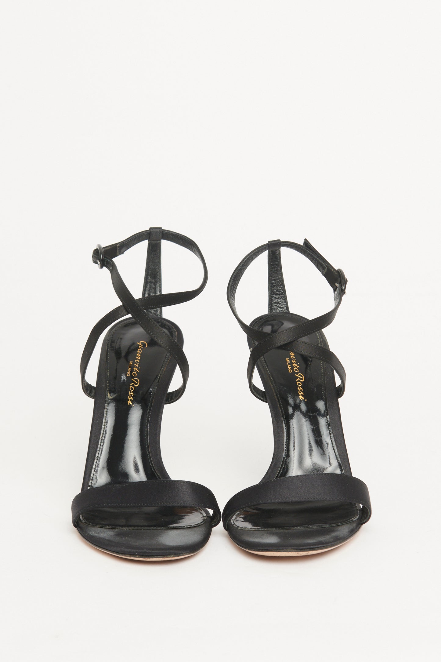 Black Satin Preowned Crossover Sandals