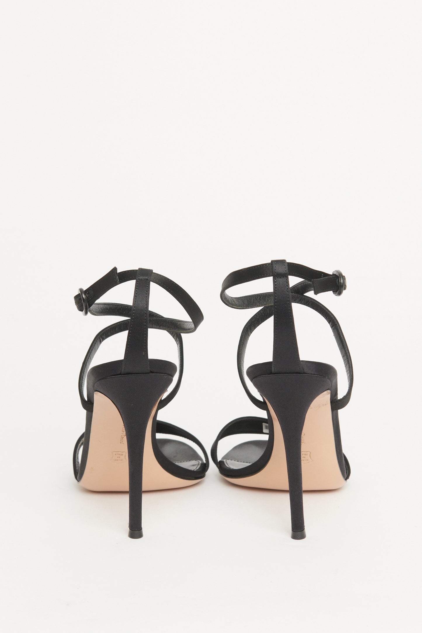 Black Satin Preowned Crossover Sandals