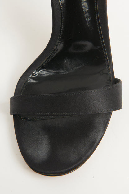 Black Satin Preowned Crossover Sandals