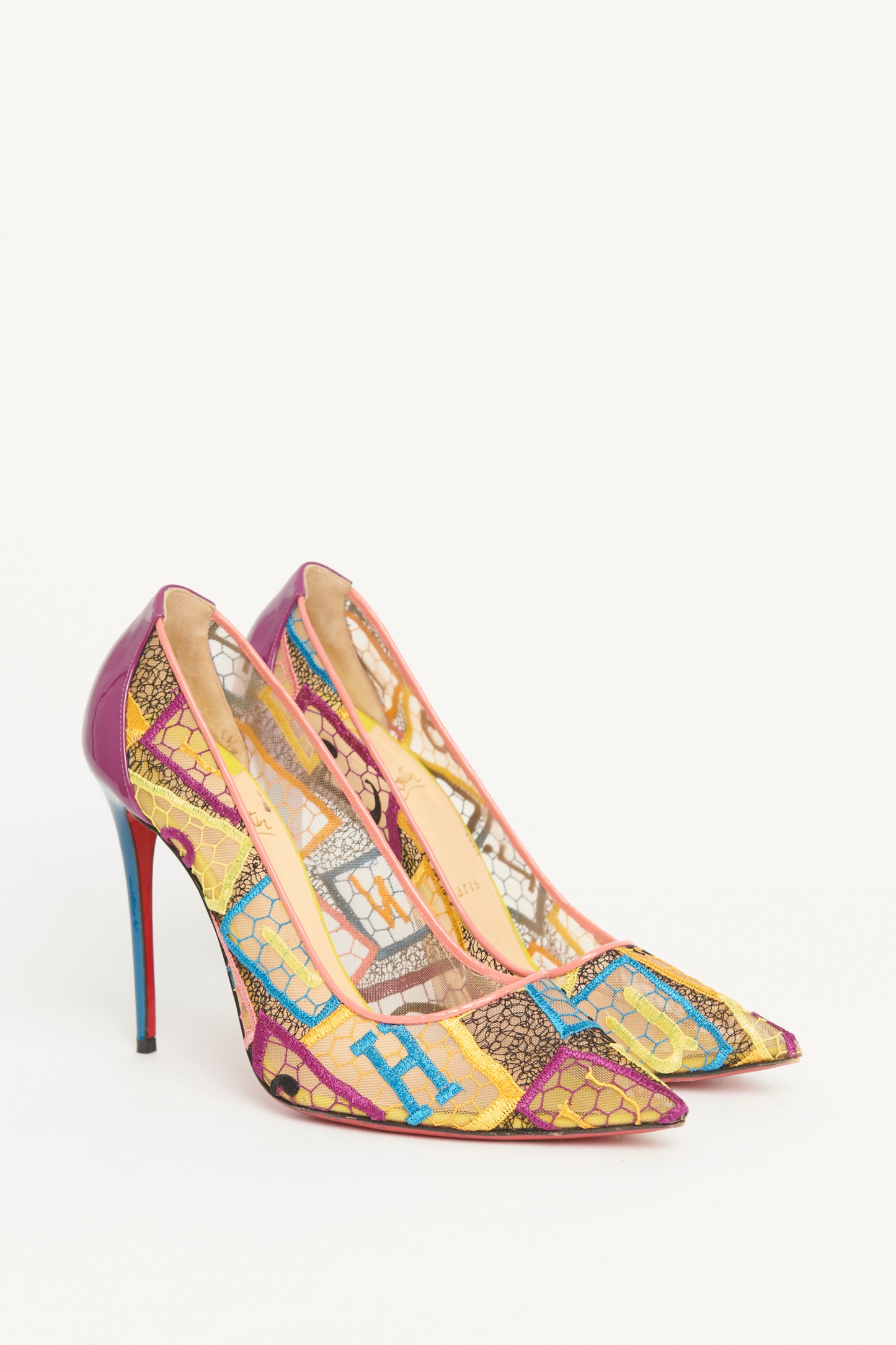 Multicoloured Mesh Embroidered Alphaloubi Lace Pumps