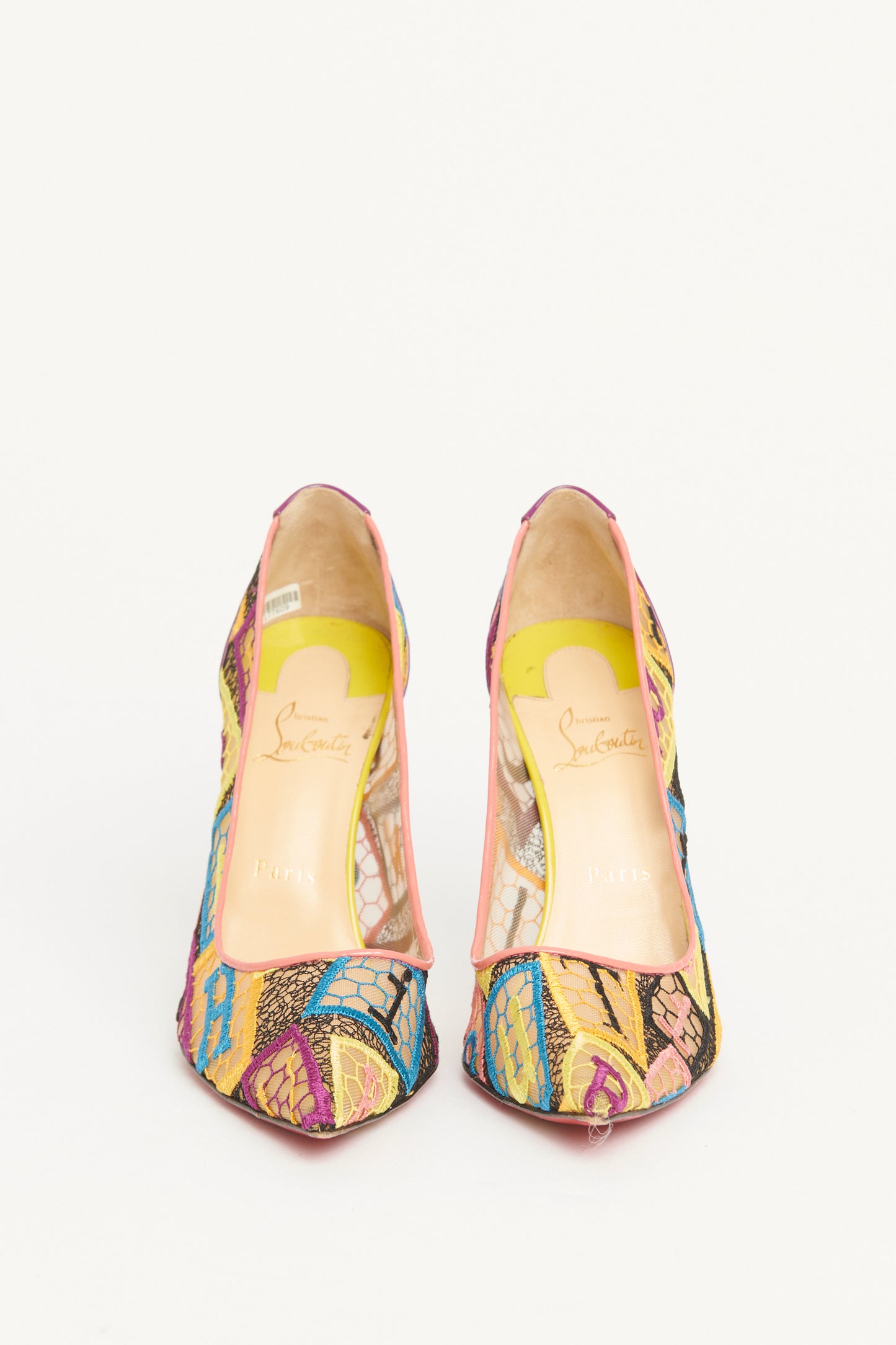 Multicoloured Mesh Embroidered Alphaloubi Lace Pumps