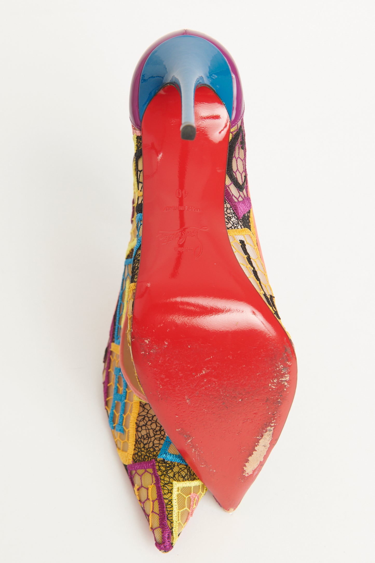 Multicoloured Mesh Embroidered Alphaloubi Lace Pumps