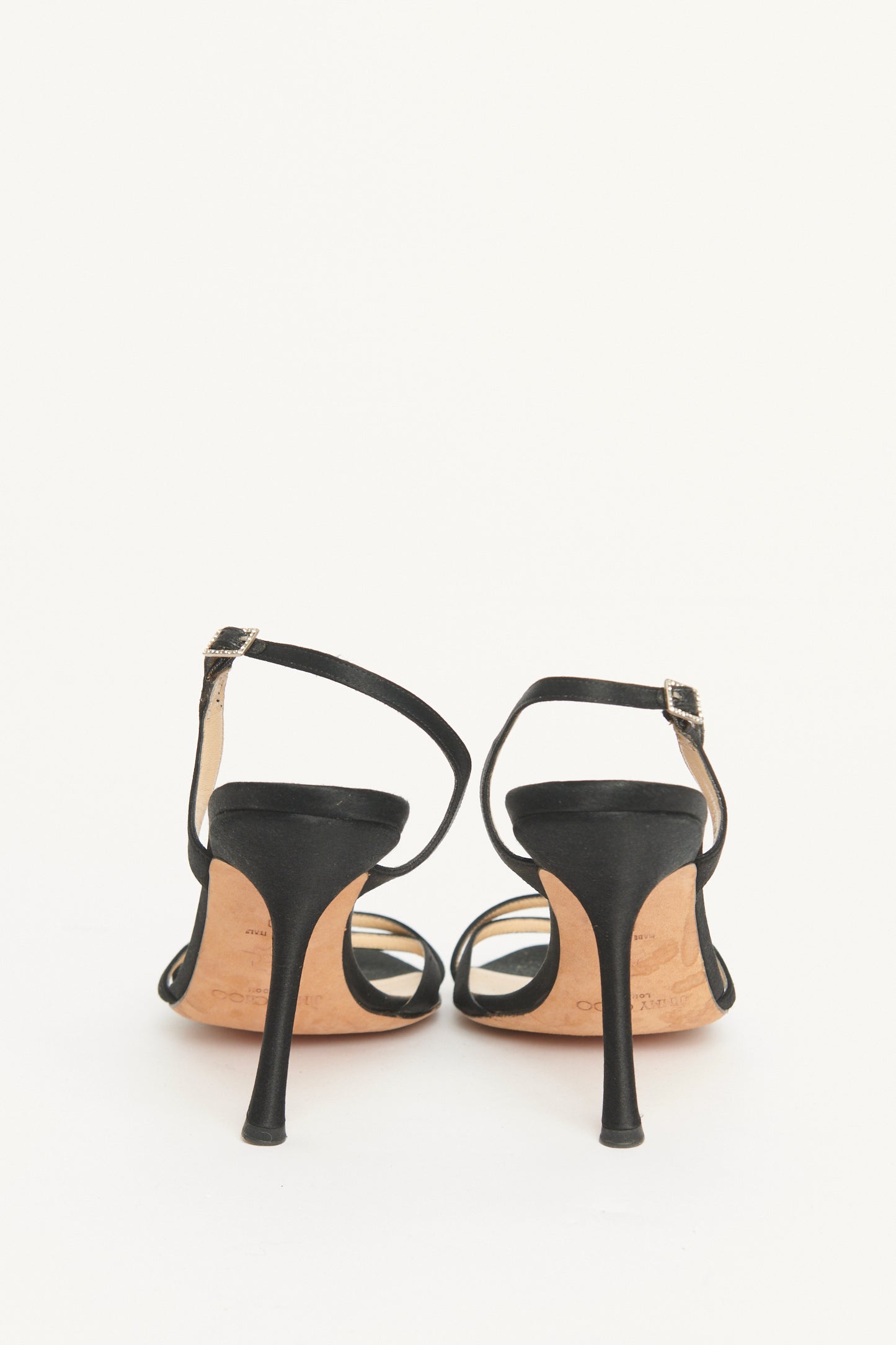 Black Satin Preowned Slingback Sandals