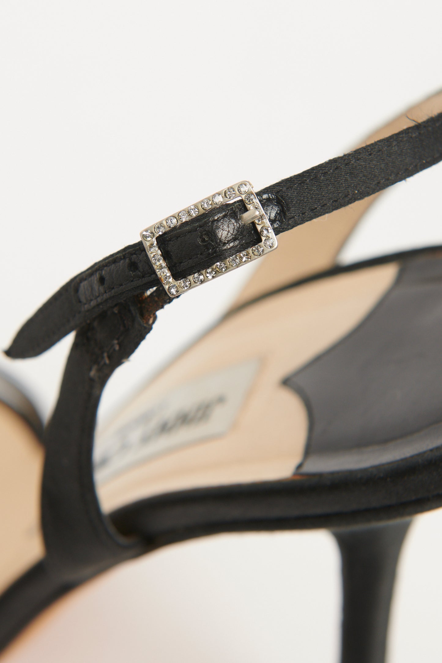 Black Satin Preowned Slingback Sandals